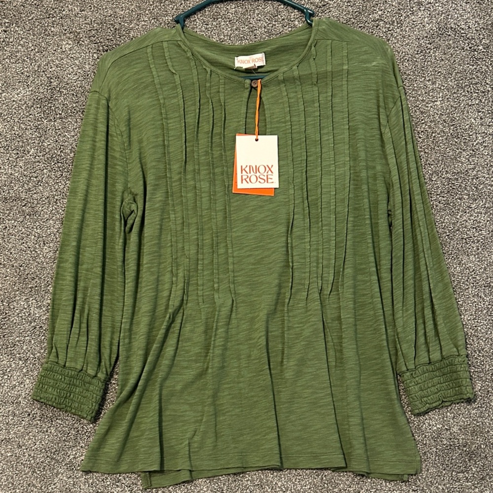 Knox Rose Olive Green Pleated Blouse